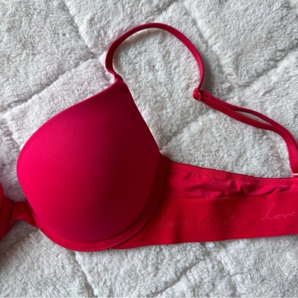Victoria's Secret PINK | Red Script Wear Everywhere Push Up Bra | Size 34A - Picture 4 of 13